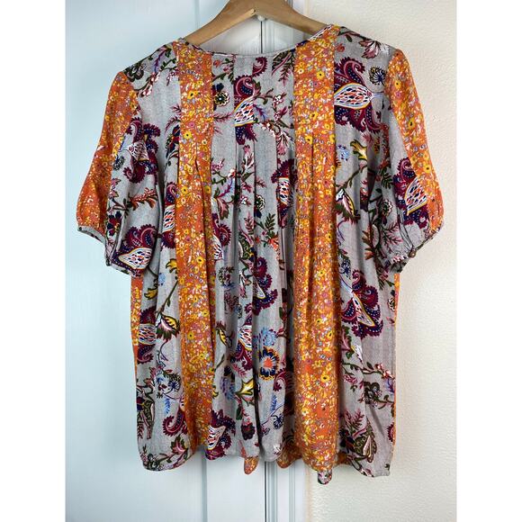 Caffe Marrakesh Size S Colorful Floral Paisley Pleated Peasant Top - Picture 7 of 7